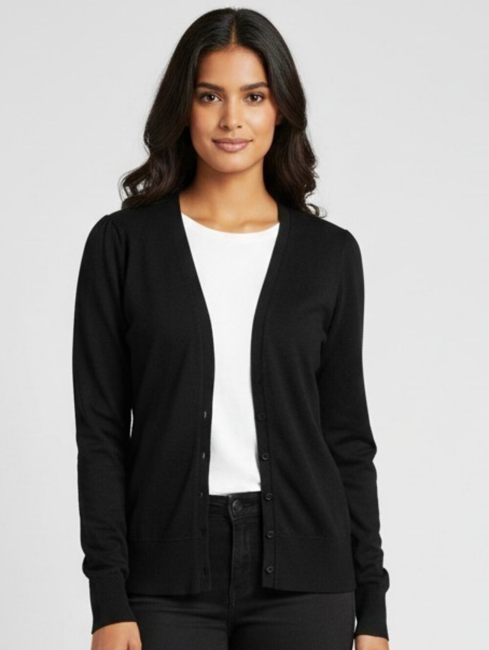 Halogen Black Lightweight Button-Front Cardigan